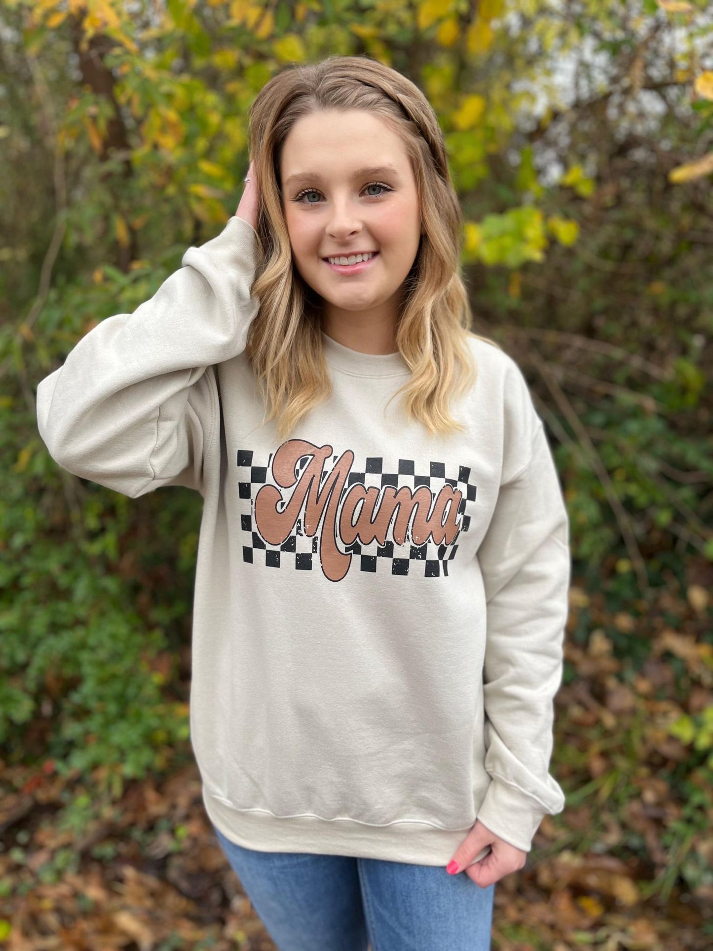 Retro Checkered Mama Sweatshirt- ASK Apparel  LLC