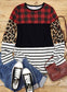 Plaid Print Leopard Splicing Striped Color Block Long Sleeve Top