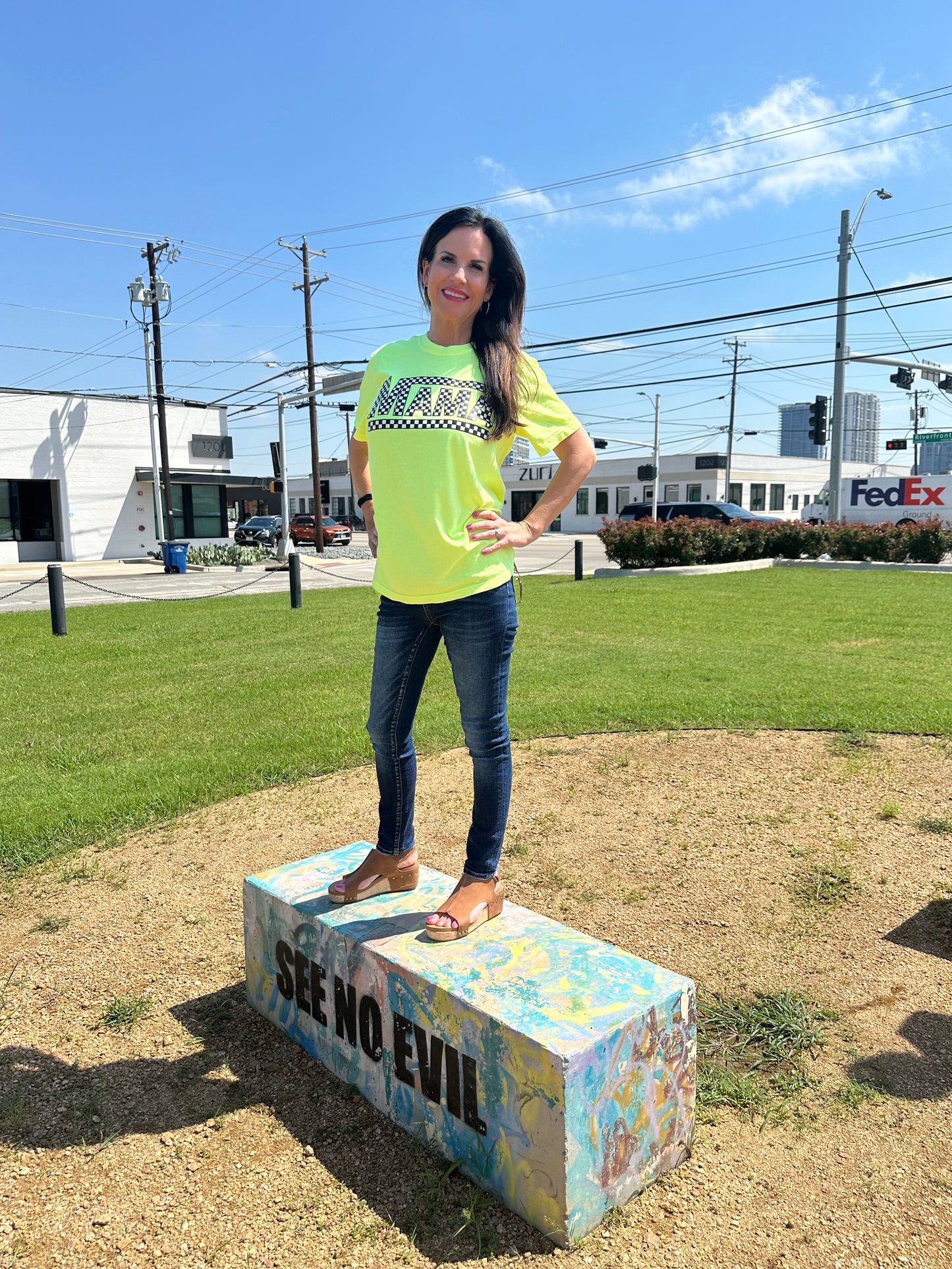 Neon Checkered Mama Tees