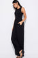 Black Cinched Waist Sleeveless Wide Leg Jumpsuit