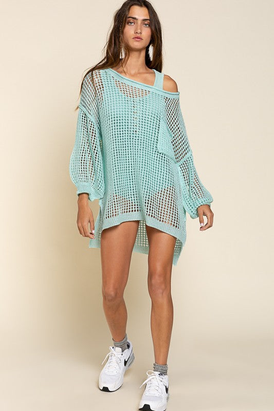 Oversized Fit See-through Pullover Cover Up