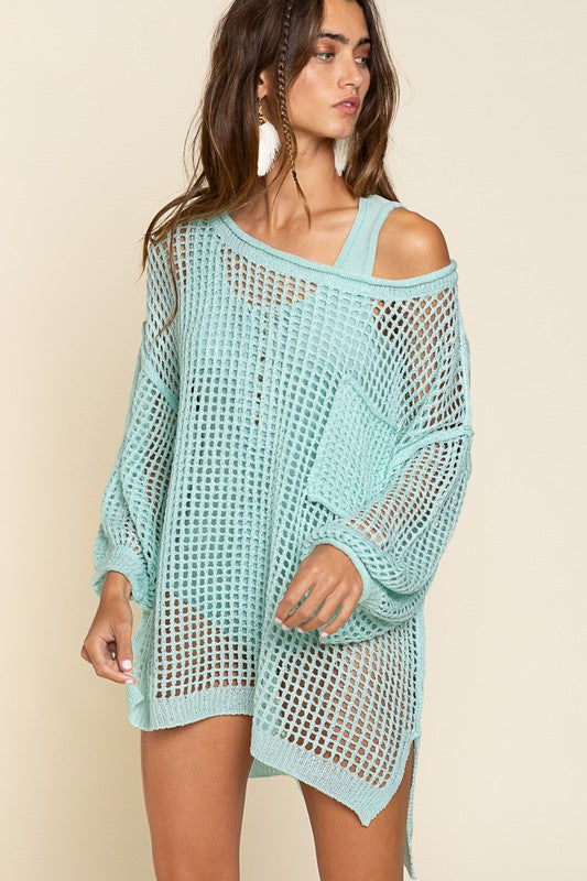 Oversized Fit See-through Pullover Cover Up