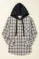 Black Checkered Print Loose Fit Buttoned Hooded Shacket