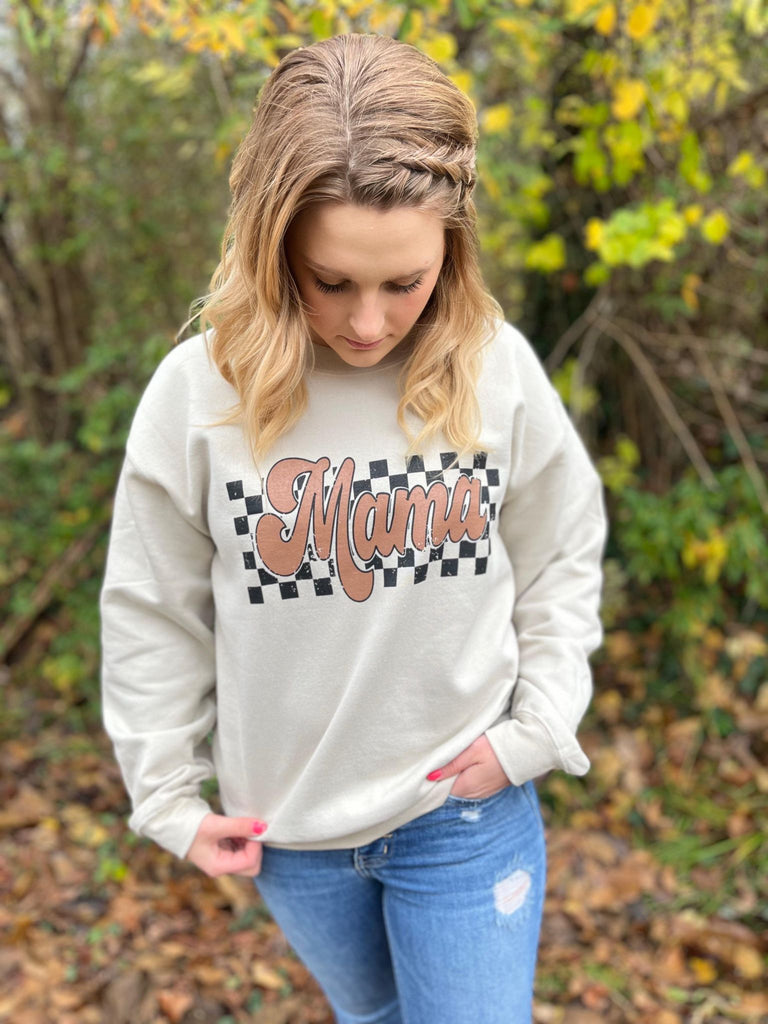 Retro Checkered Mama Sweatshirt- ASK Apparel  LLC