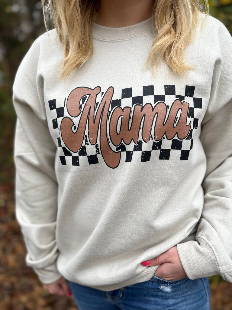 Retro Checkered Mama Sweatshirt- ASK Apparel  LLC