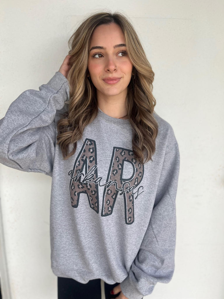 Arkansas Leopard Outline Sweatshirt- ASK Apparel LLC