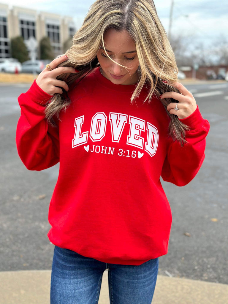 Loved Red Sweatshirt- ASK Apparel LLC
