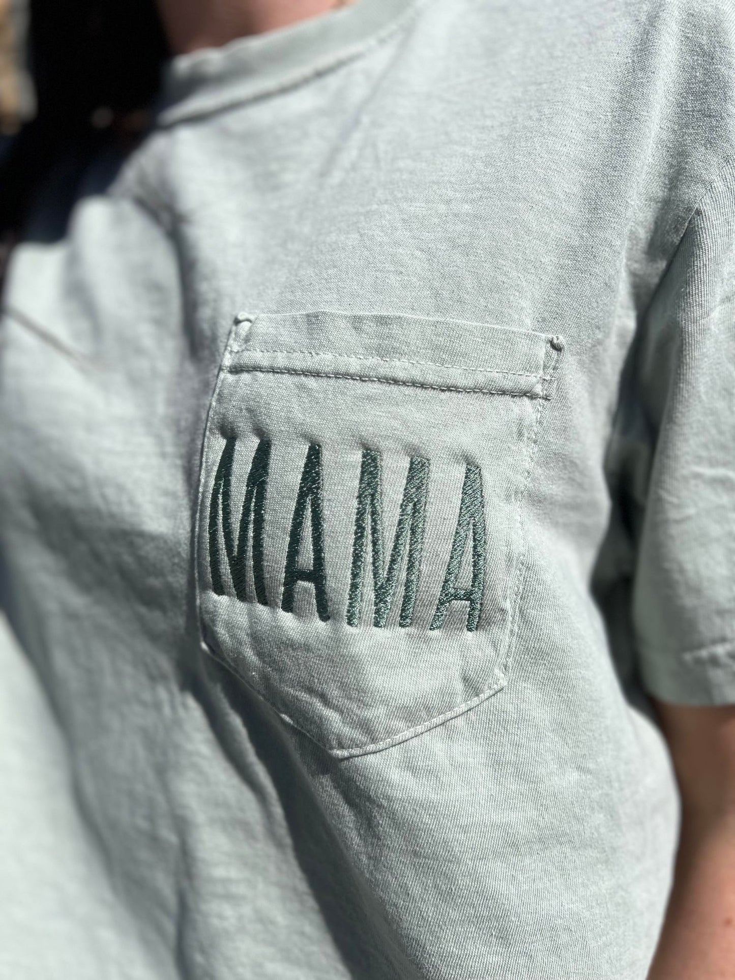 Mama Embroidered Pocket Tee- ASK Apparel LLC