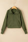 Green Fleece Lined Zip Up Stand Collar Thumbhole Sleeve Sweatshirt