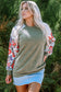 Laurel Green Floral Patchwork Long Sleeve Ribbed Blouse