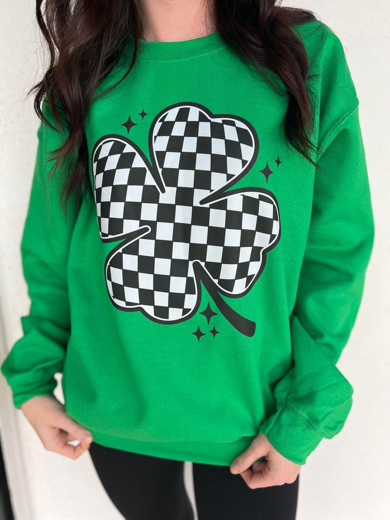 Checkered Clover Sweatshirt- ASK Apparel LLC