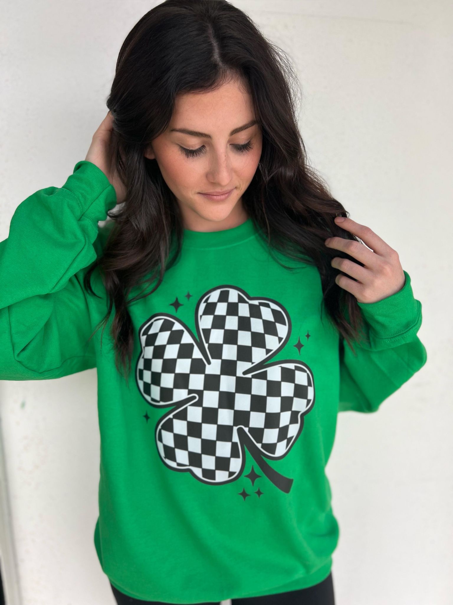 Checkered Clover Sweatshirt- ASK Apparel LLC