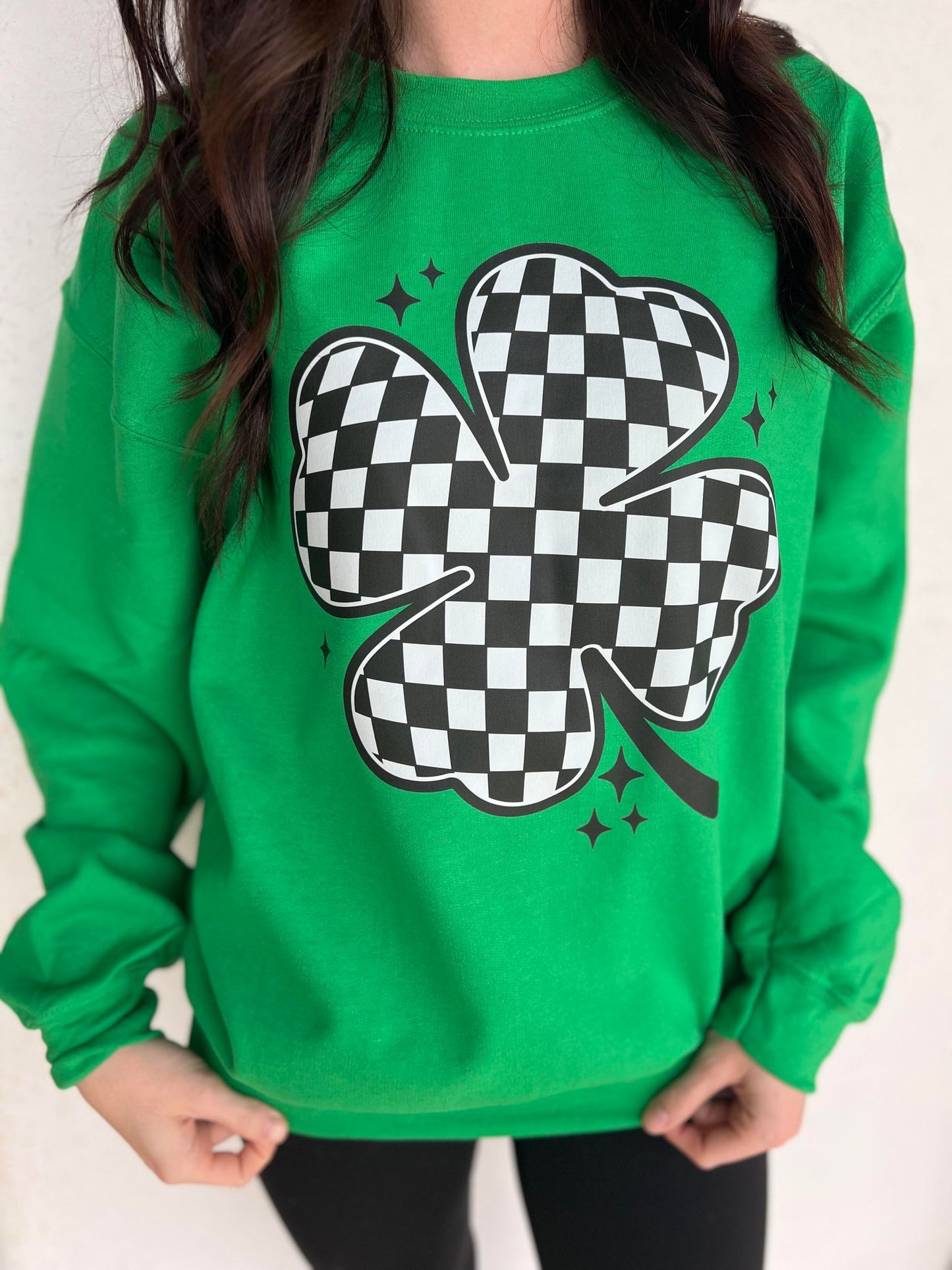 Checkered Clover Sweatshirt- ASK Apparel LLC