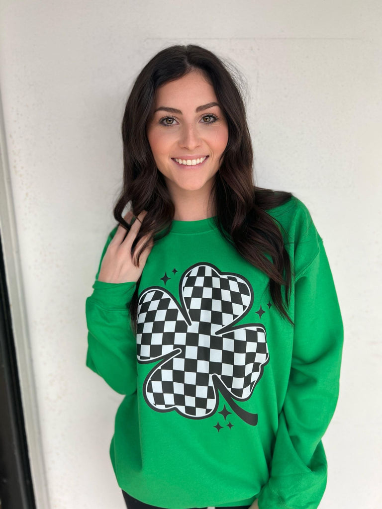 Checkered Clover Sweatshirt- ASK Apparel LLC