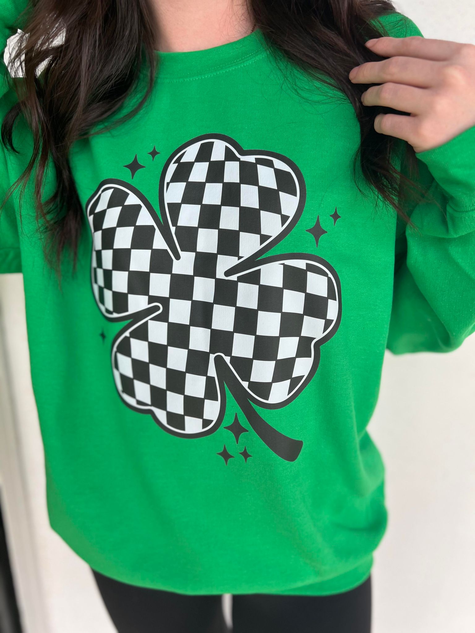 Checkered Clover Sweatshirt- ASK Apparel LLC