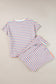 Pink Stripe Rainbow Tee Tasseled String Wide Leg Pants Set