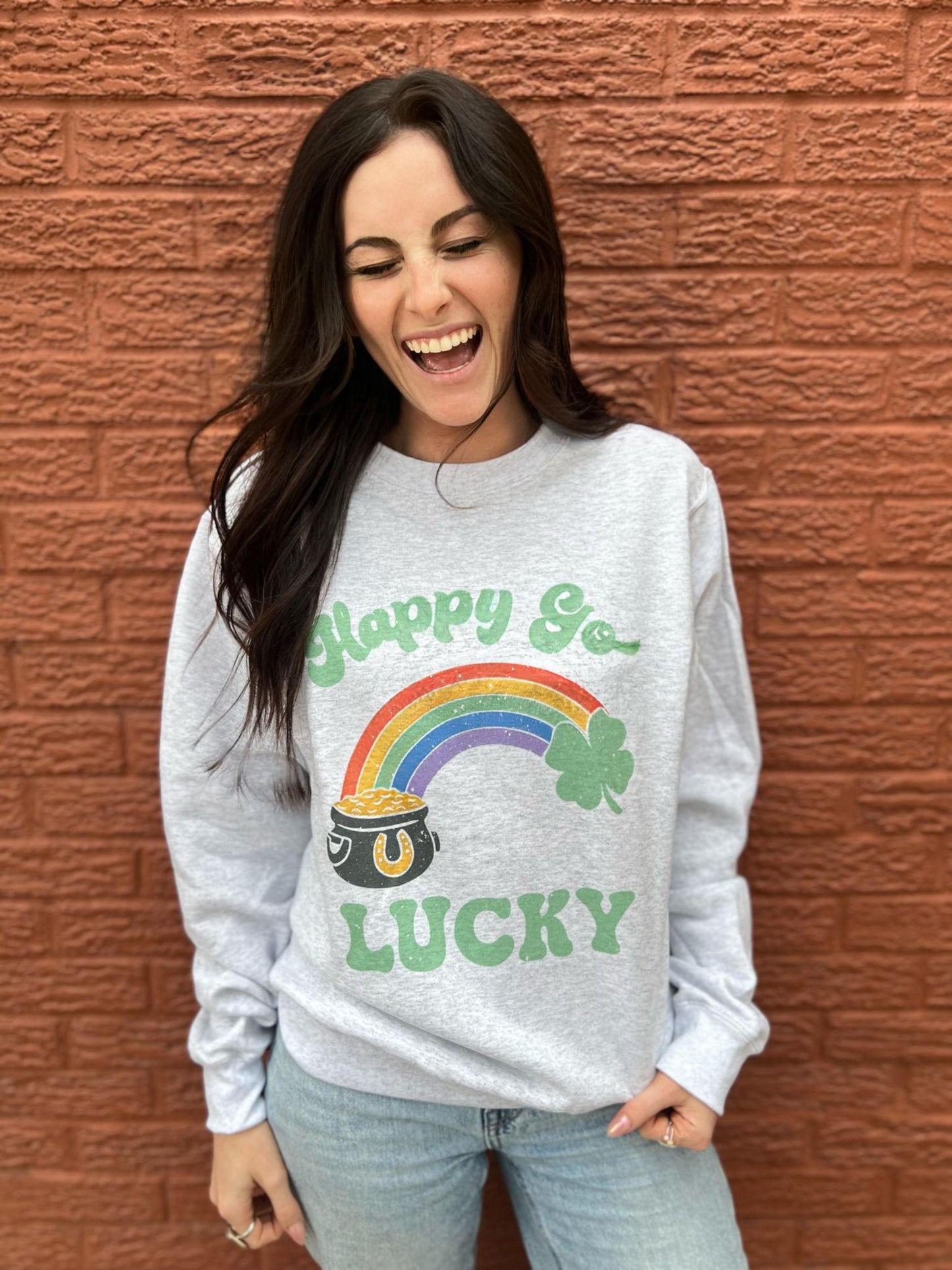 Happy Go Lucky Sweatshirt- ASK Apparel LLC