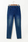 Ashleigh Blue Multiple Pockets Straight Leg Washed Stretchy Knit Casual Jeans