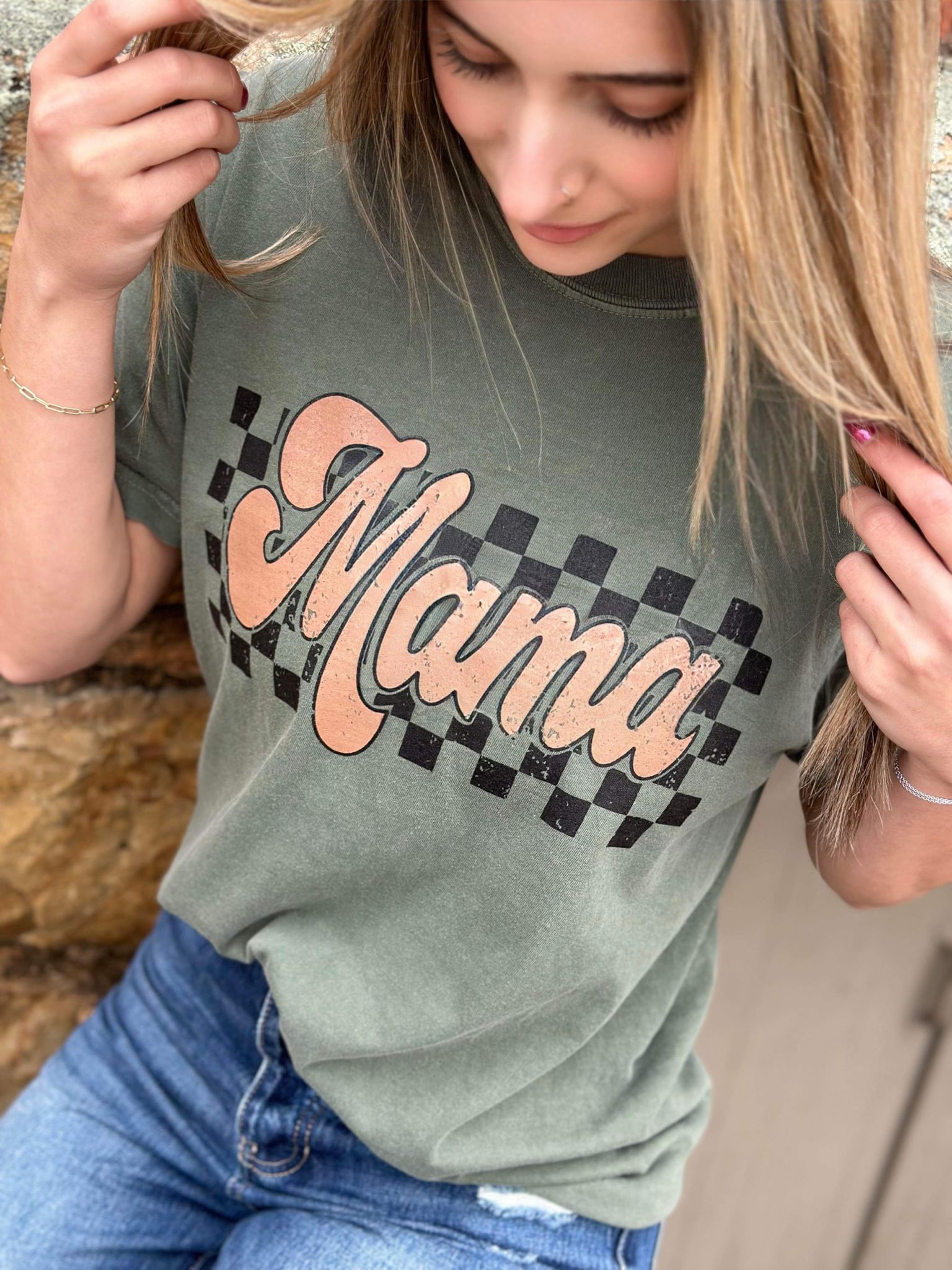 Retro Checkered Mama Tee- ASK Apparel LLC