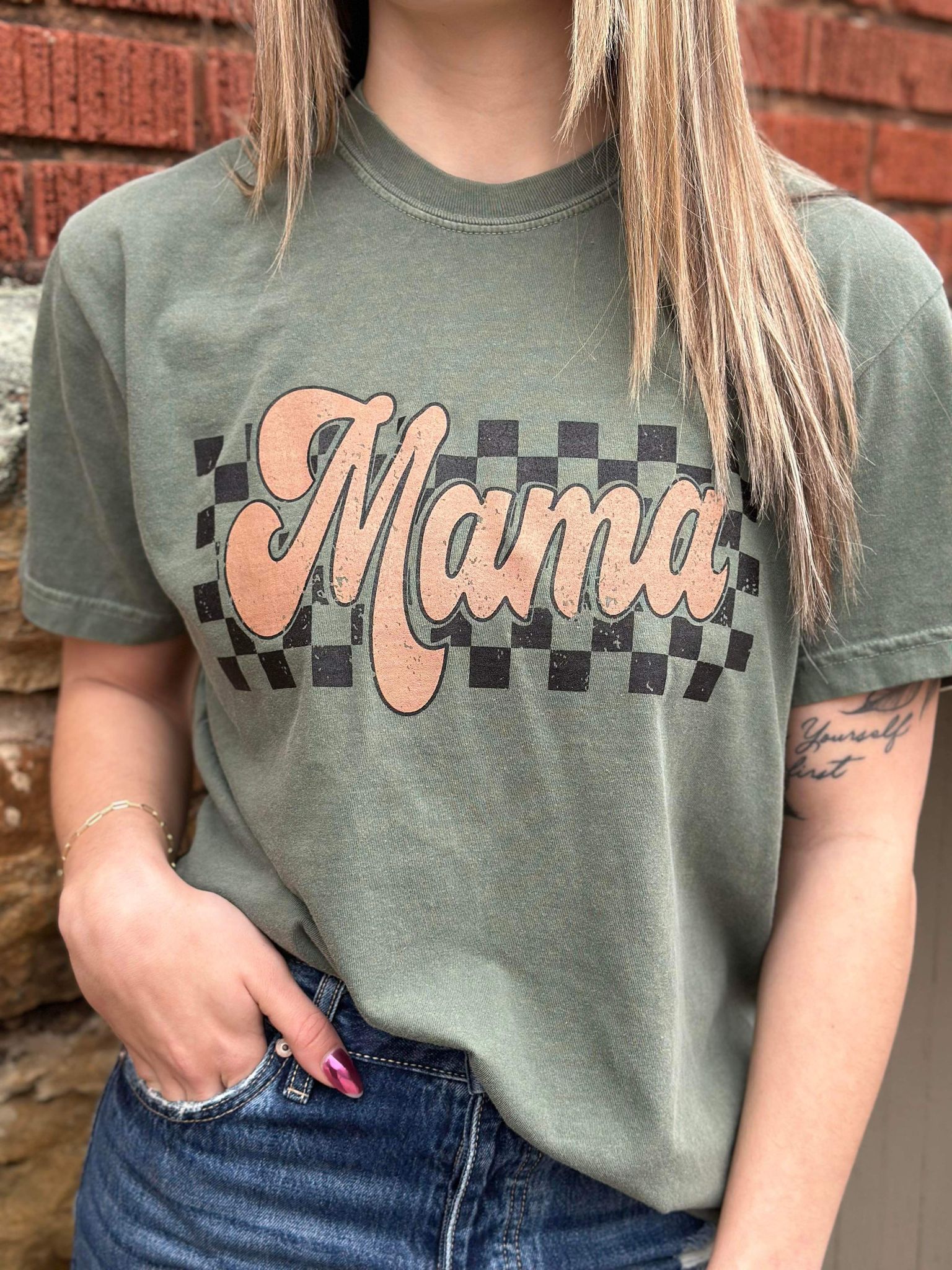 Retro Checkered Mama Tee- ASK Apparel LLC