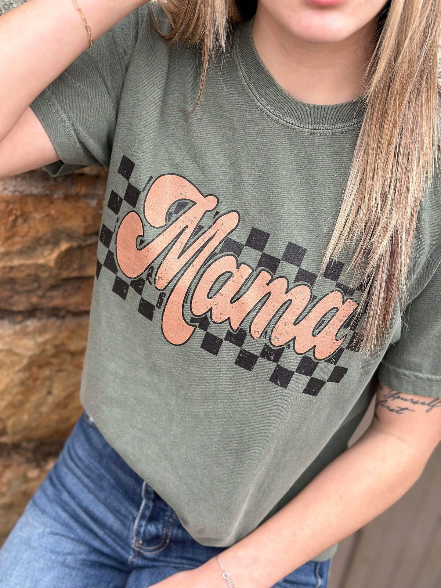 Retro Checkered Mama Tee- ASK Apparel LLC