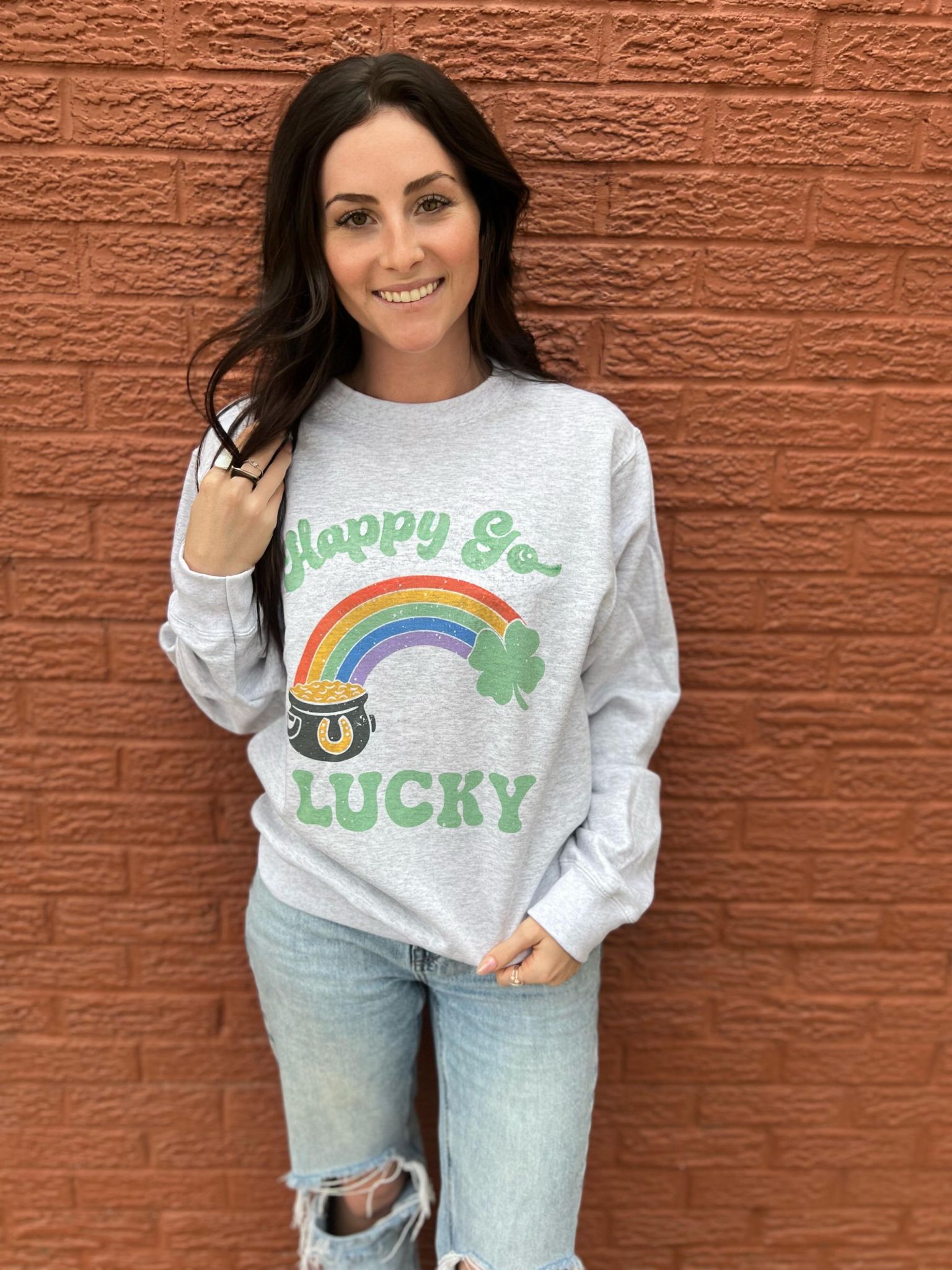 Happy Go Lucky Sweatshirt- ASK Apparel LLC