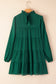 Green Puff Sleeve Mock Neck Back Knot Tiered Dress