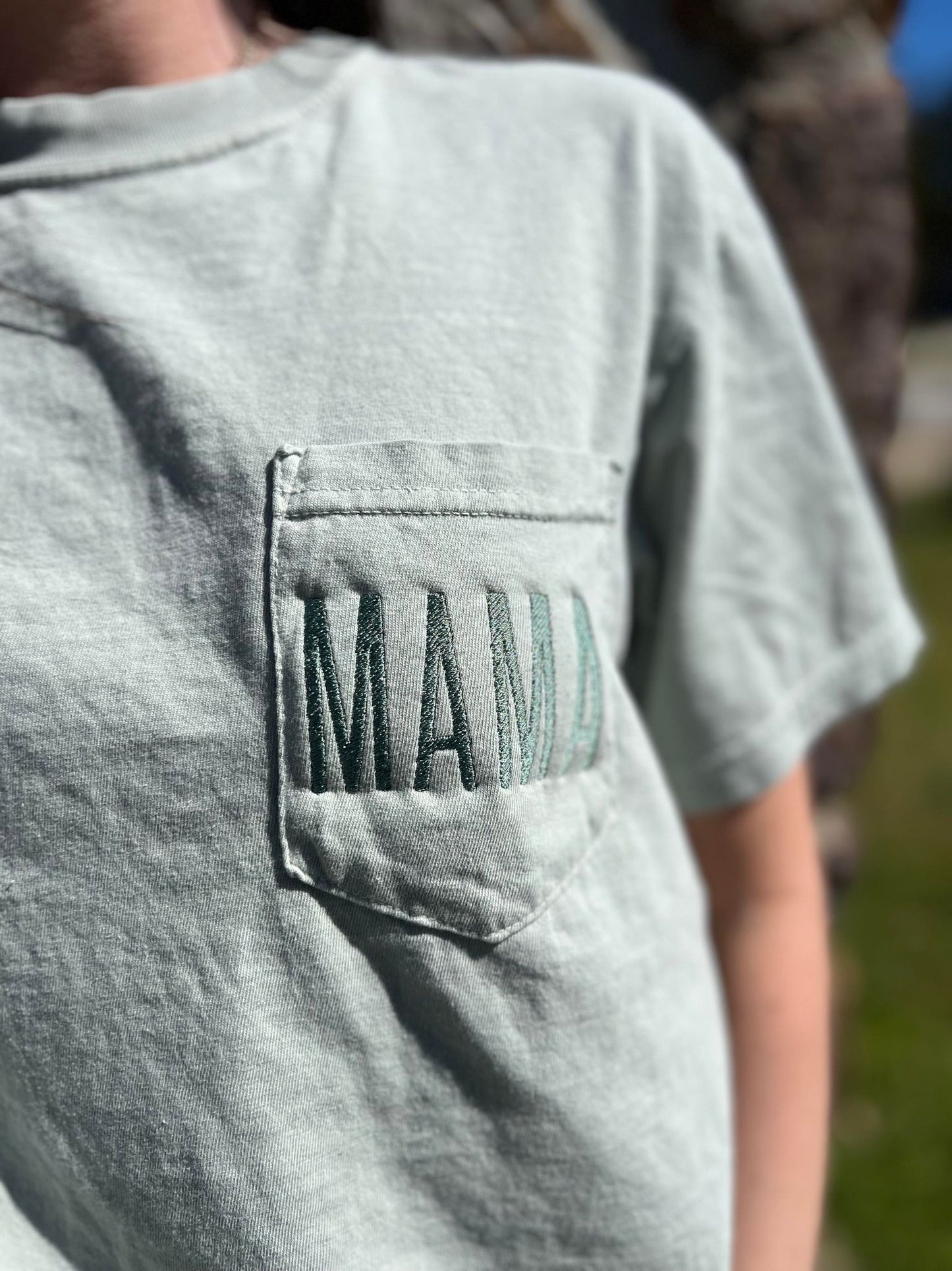 Mama Embroidered Pocket Tee- ASK Apparel LLC