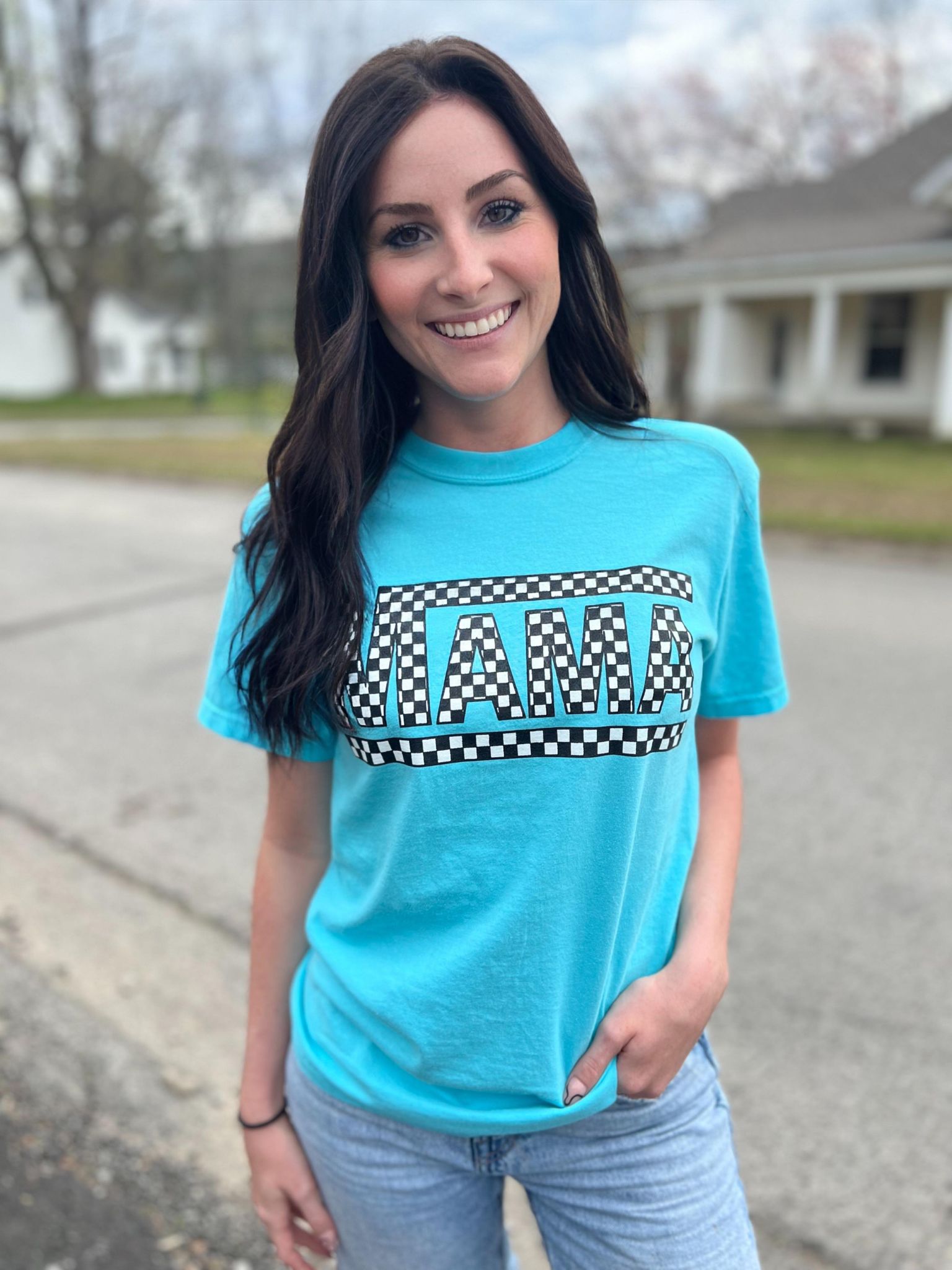 Spring Checkered Mama Tee- ASK Apparel LLC