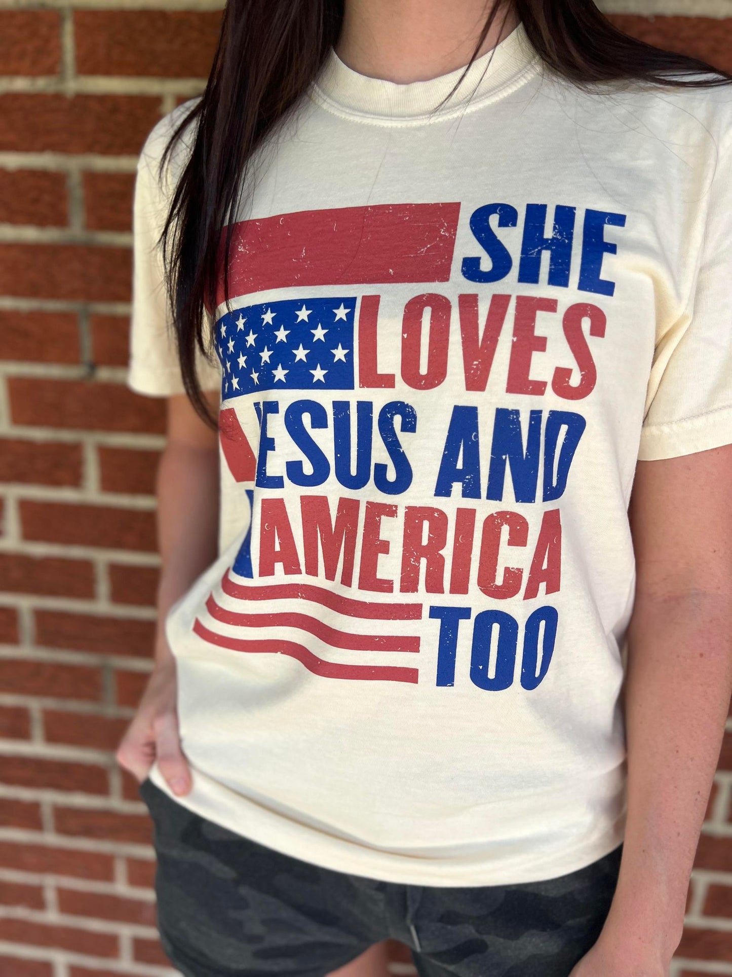 She Loves Jesus and America Too Tee- ASK Apparel LLC