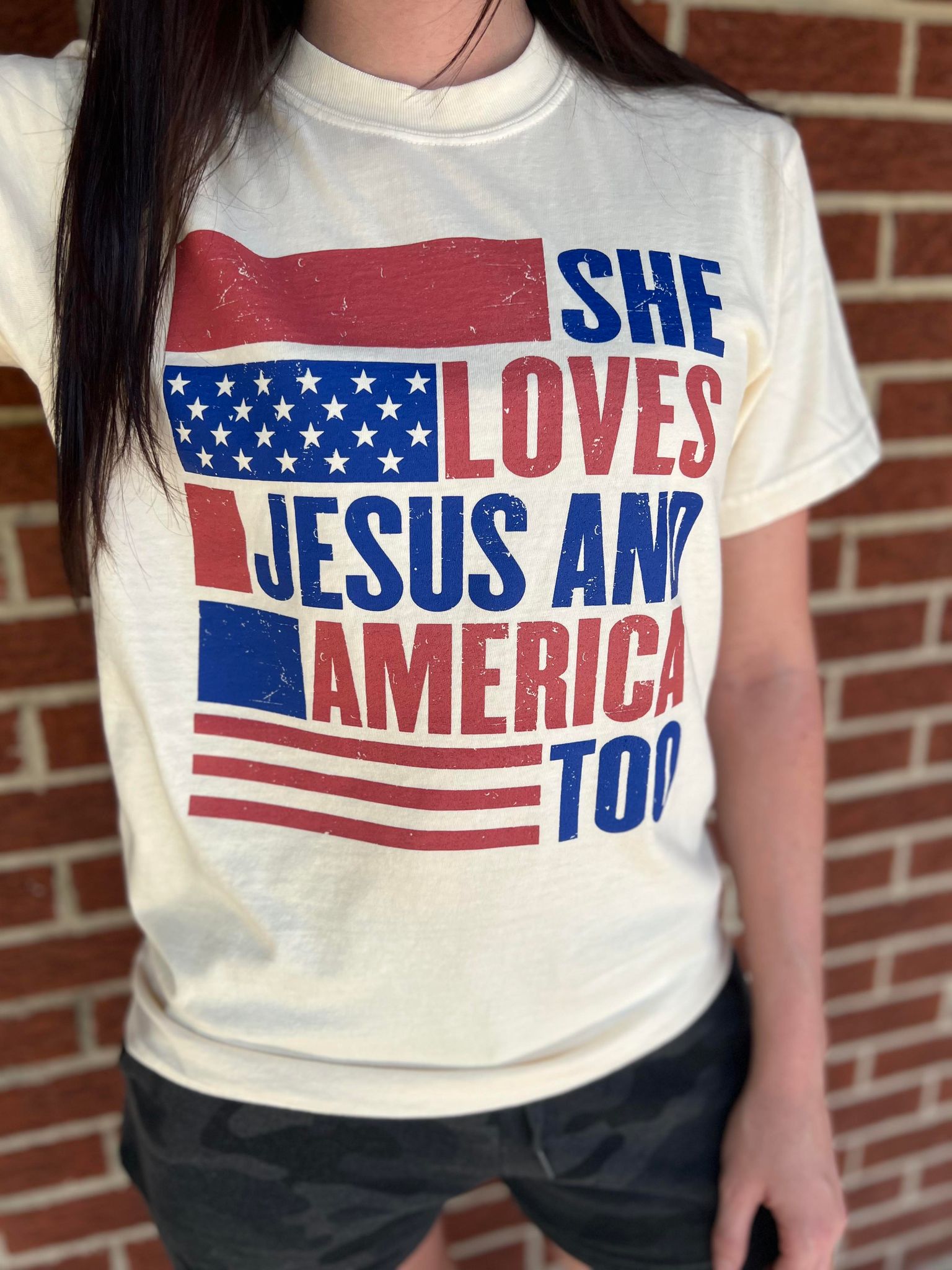 She Loves Jesus and America Too Tee- ASK Apparel LLC