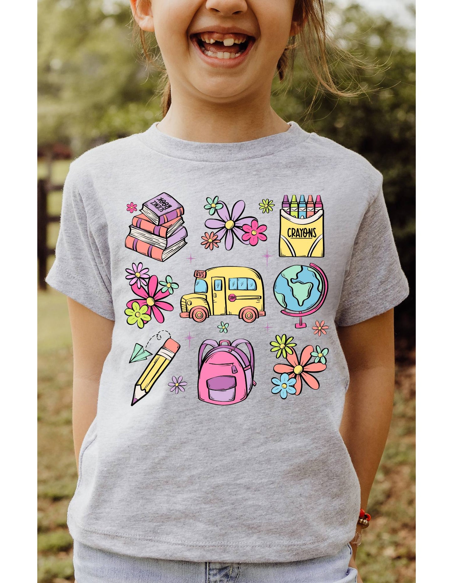 BACK TO SCHOOL GIRL'S GRID PATTERN TEE