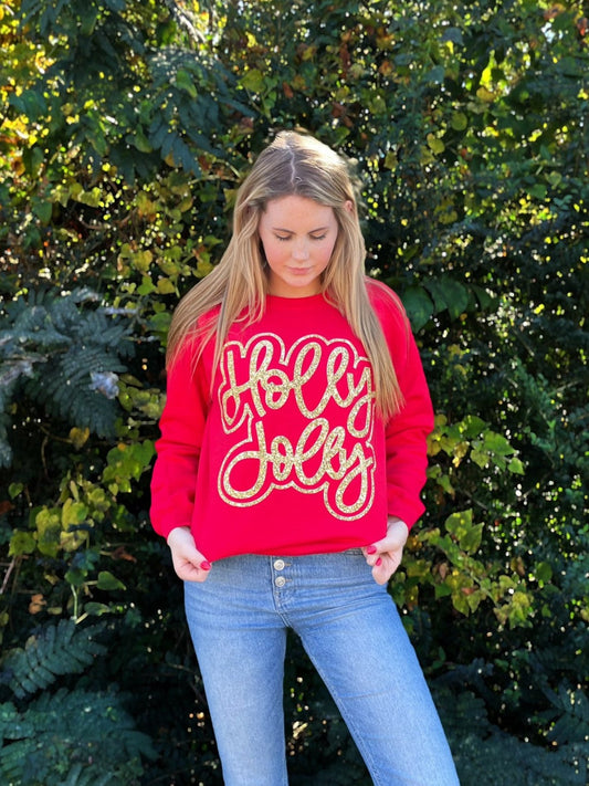 Holly Jolly Faux Glitter Sweatshirt