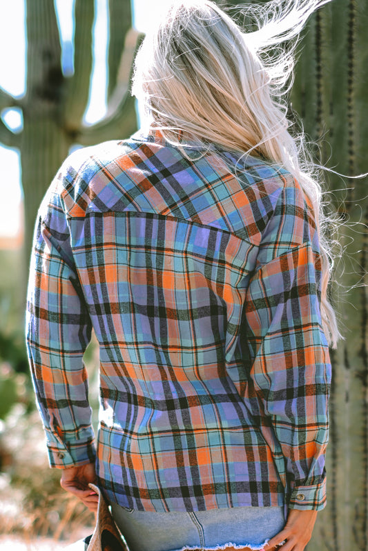 Orange Plaid Print Loose Vintage Shirt