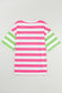 Pink Stripe Contrast Patch Pocket Drop Sleeve T Shirt