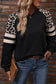 Black Leopard Print Colorblock Raglan Sleeve Sweatshirt