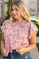 Pink Plus Size Floral Print Ruffled Sleeve Frilled Neck Blouse