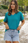 Blue Sapphire Crinkled V Neck Wide Sleeve T-shirt