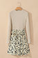 Beige Ribbed Knit Patchwork Printed Belted A-line Dress