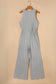 Gray Ribbed Knit Buttons Drawstring Sleeveless Jumpsuit