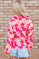 Pink Blooming Floral Print Puff Sleeve Buttoned Shirt