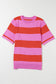 Bright Pink Colorblock Striped Knitted T shirt