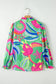 Green Abstract Print Ruffled Sleeve Buttoned V Neck Blouse