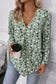 Green Polka Dot Print Button Front V Neck Blouse