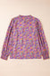 Purple Floral Allover Print Shirred Cuff Frilled O Neck Blouse