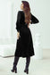 Black Velvet Buttoned Puff Sleeve V Neck Split Midi Dress