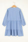 Beau Blue Puff Sleeve V Neck Tiered Ruffled Chambray Mini Dress