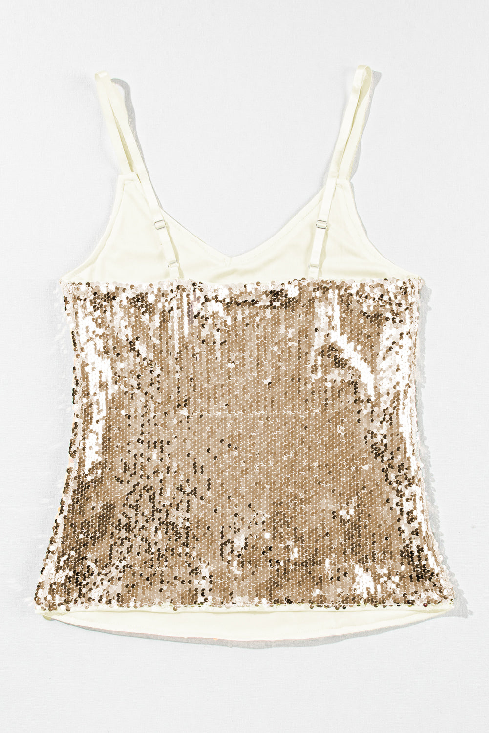 Light French Beige Sequined Adjustable Spaghetti Straps Tank Top