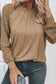 Light French Beige Contrast Lace Raglan Sleeve Plicate Round Neck Top