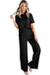 Black Solid Color T Shirt 2pcs Wide Leg Pants Set